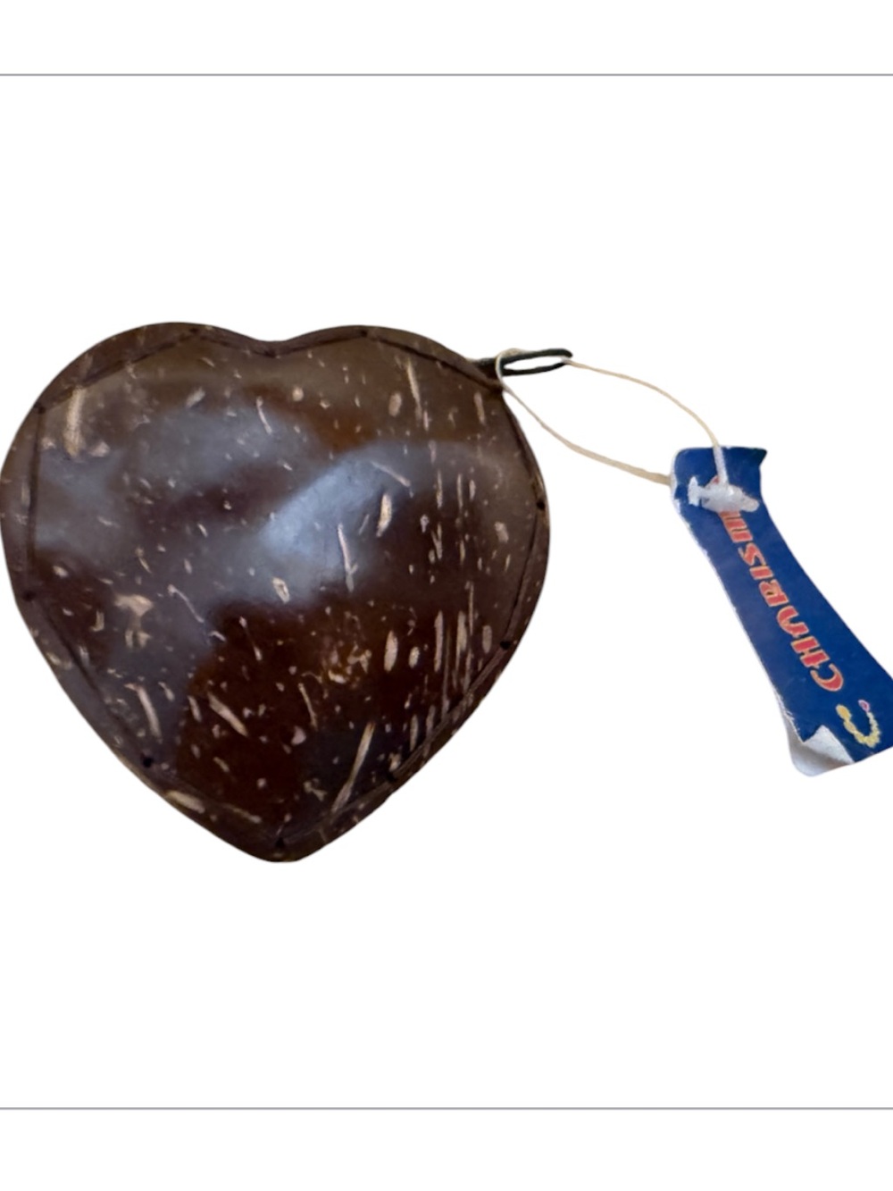 Vintage Charisma small  Dark Brown Heart Coconut Trinket wallet  with Blue Tag